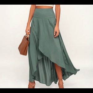 Ambrosio Dark Sage Green High-Low Maxi Skirt